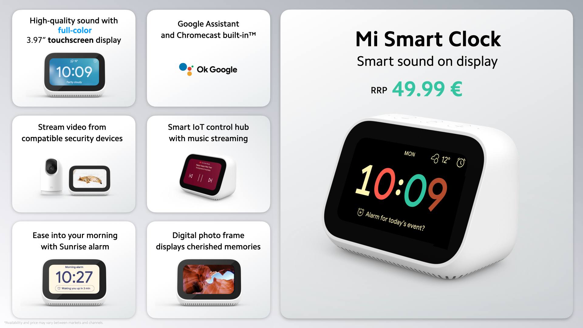 Xiaomi представила Mi Smart Clock: умный дисплей со встроенным Google Assistant и Chromecast за 49 евро